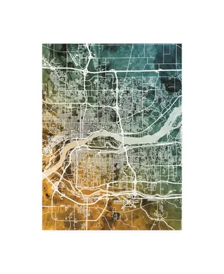 Michael Tompsett Quad Cities Street Map Teal Orange Canvas Art