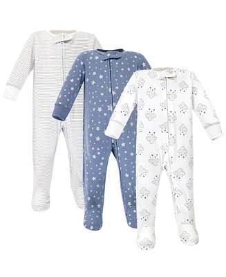 Hudson Baby Boys Cotton Zipper Sleep and Play 3pk, Royal Safari, 3-6 Months