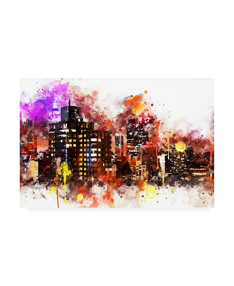 Philippe Hugonnard Nyc Watercolor Collection - Black night on Manhattan Canvas Art