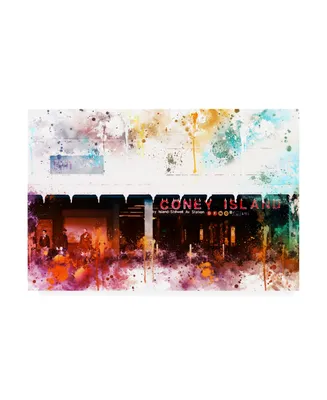 Philippe Hugonnard Nyc Watercolor Collection - Coney Island Station Canvas Art - 27" x 33.5"