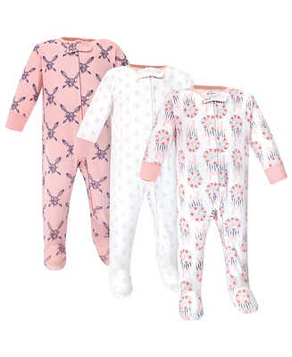 Yoga Sprout Baby Girls Cottton Zipper Sleep and Play 3pk, Dream Catcher, 6-9 Months