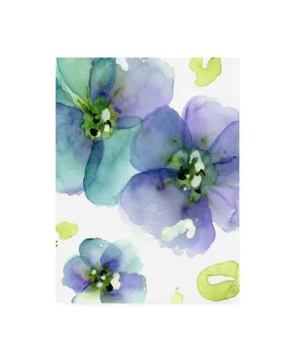Dawn Derma Blue Flowers Green Canvas Art - 27" x 33.5"