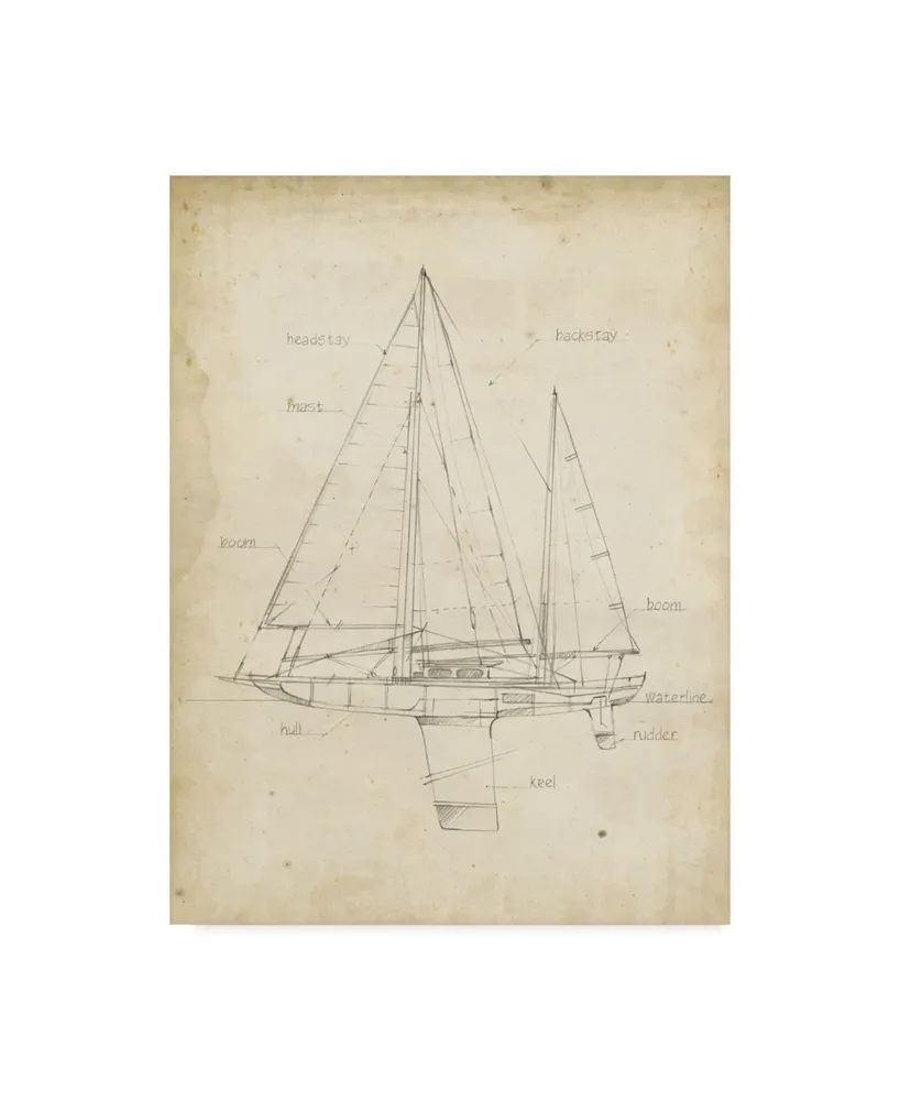 Ethan Harper Sailboat Blueprint Iv Canvas Art - 15" x 20"