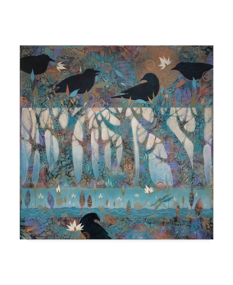 Sue Davis Crows and Waterlilies Canvas Art - 15" x 20"