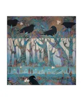 Sue Davis Crows and Waterlilies Canvas Art - 15" x 20"