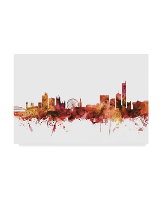 Michael Tompsett Manchester England Skyline Red Ii Canvas Art - 37" x 49"