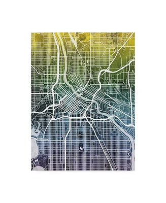 Michael Tompsett Minneapolis Minnesota City Map Blue Yellow Canvas Art - 37" x 49"