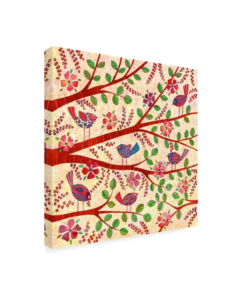 Kim Conway Birds on Branches Red Canvas Art