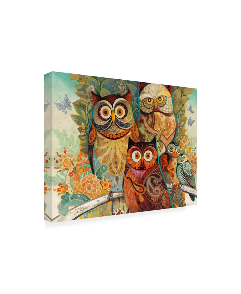 David Galchutt Owls on Floral Branch Canvas Art - 15.5" x 21"