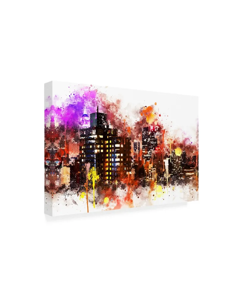 Philippe Hugonnard Nyc Watercolor Collection - Black night on Manhattan Canvas Art