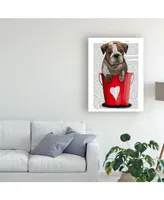 Fab Funky Bulldog Bucket of Love, Red Canvas Art - 15.5" x 21"