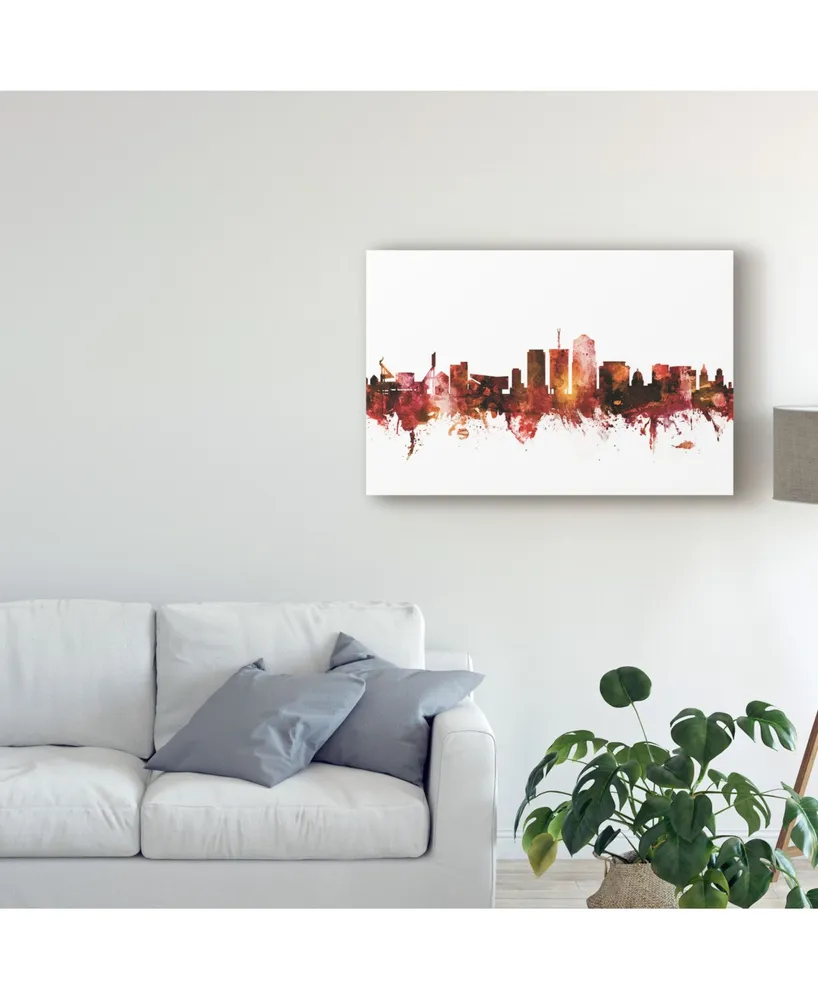 Michael Tompsett Tucson Arizona Skyline Red Canvas Art - 15" x 20"