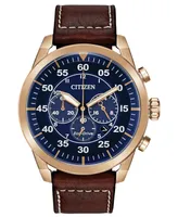 Citizen Eco-Drive Men's Chronograph Avion Brown Leather Strap Watch 48mm