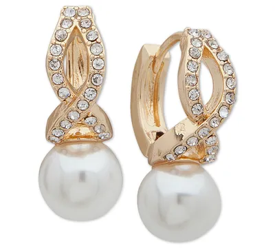 Anne Klein Gold-tone Imitation Pearl And Crystal Huggie Drop Earrings