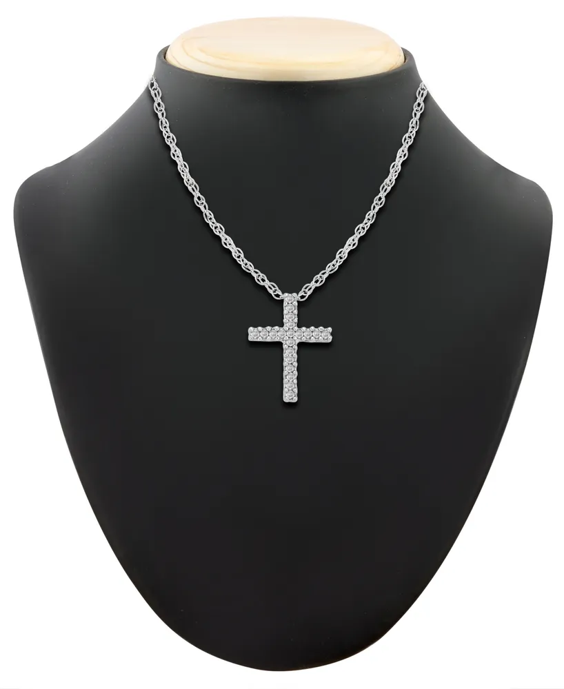 Diamond Cross Pendant Necklace in 14k White Gold (1/10 ct. t.w.)