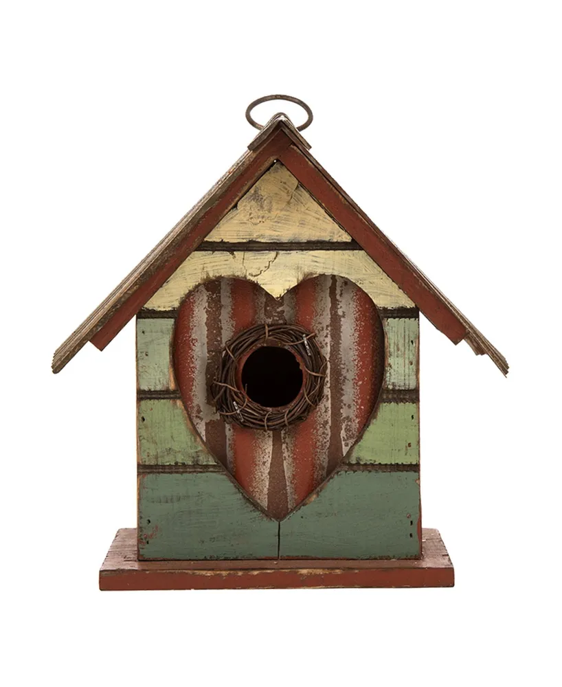 Glitzhome Distressed Solid Wood Birdhouse with Heart