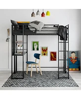 EveryRoom Alix Twin Metal Loft Bed with Desk