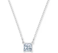 Swarovski Cubic Zirconia Square Solitaire Pendant Necklace, 14" + 7/8" extender