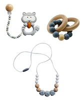 3 Stories Trading Tiny Teethers Infant 3 Piece Silicone And Beech Wood Teething Gift Set