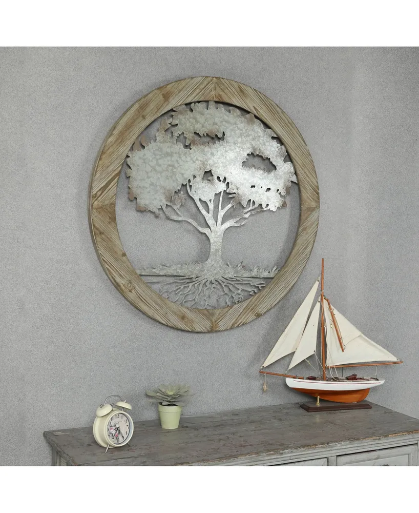 Luxen Home Metal Tree and Wood Frame Wall Decor