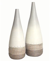 Uniquewise Spun Bamboo and Coiled Seagrass Patterned Vase, Set of 2