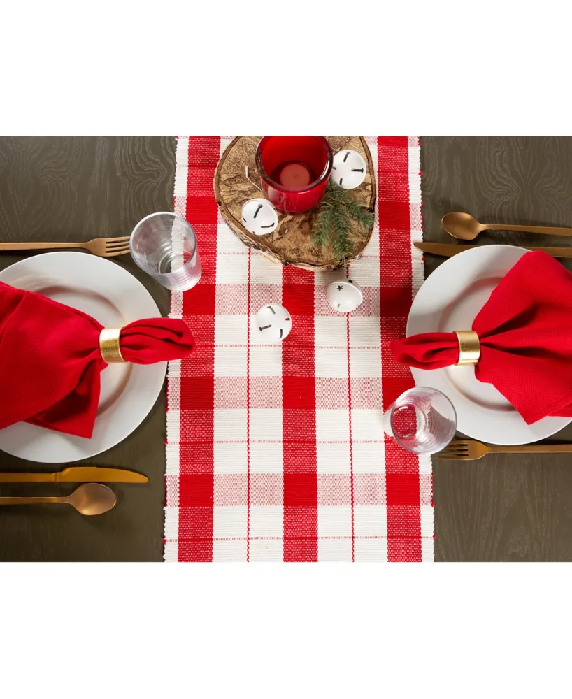 Design Imports Red Tinsel Plaid Fringed Table Runner