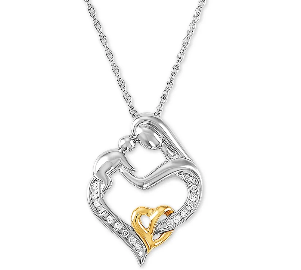 Mother and Infant Diamond Pendant Necklace in 14k Gold and Sterling Silver (1/10 ct. t.w.)