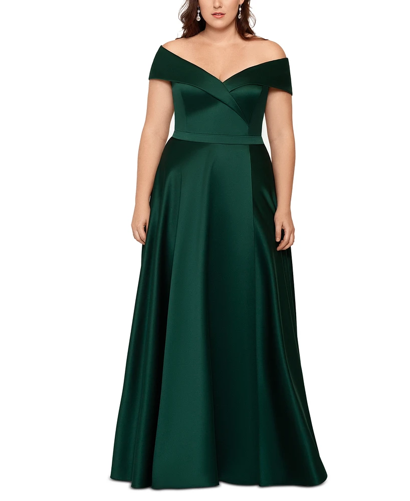 Xscape Plus Size Off-The-Shoulder Gown