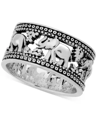 And Now This Elephant Band Ring Silver-Plate