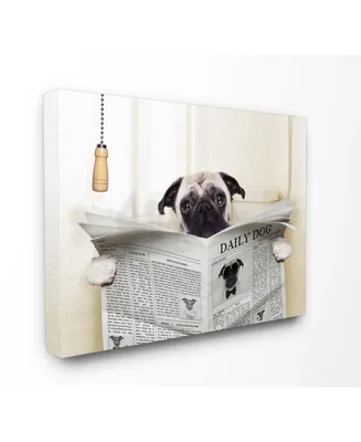 Stupell Industries Pug Reading Newspaper in Bathroom Canvas Wall Art