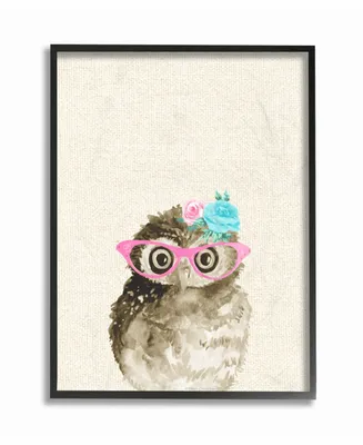 Stupell Industries Woodland Owl with Cat Eye Glasses Framed Giclee Art, 11" x 14"