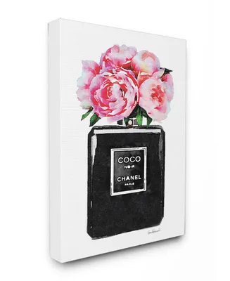 Stupell Industries Glam Perfume Bottle Flower Black Peony Pink Canvas Wall Art, 30" x 40"