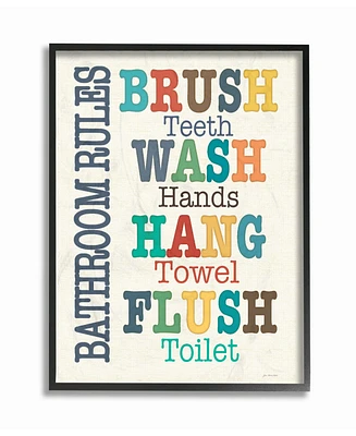 Stupell Industries Home Decor Colorful Bathroom Rules Typog Art Framed Giclee Art, 16" x 20"