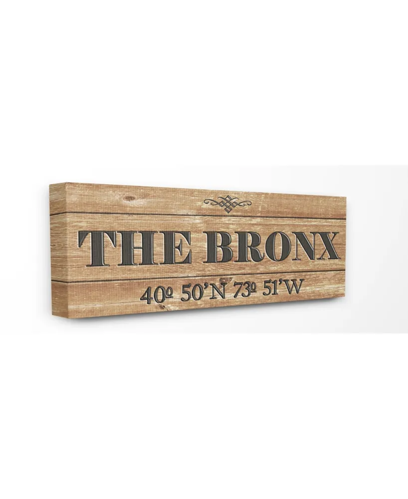 Stupell Industries Plank City Coordinates The Bronx Canvas Wall Art, 10" x 24"