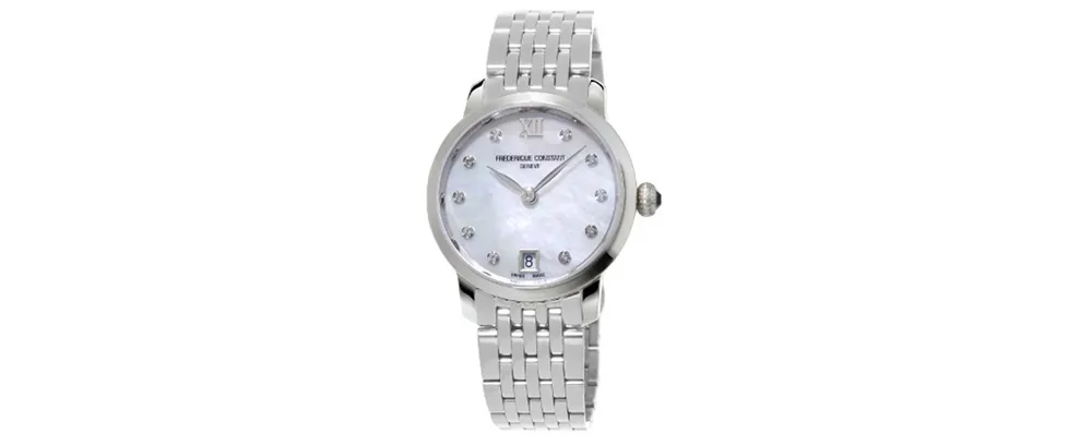 Frederique Constant Women's Swiss Slimline Diamond (1/20 ct. t.w.) Stainless Steel Bracelet Watch 30mm