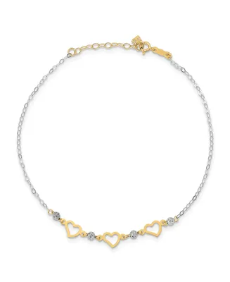 Heart and Bead Anklet in 14k Yellow and White Gold