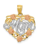 Mom Heart Pendant in 14k Yellow, Rose Gold and Rhodium