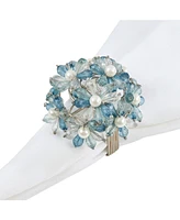 Saro Lifestyle Napkin Ring with Beaded Floral Design, Set of 4