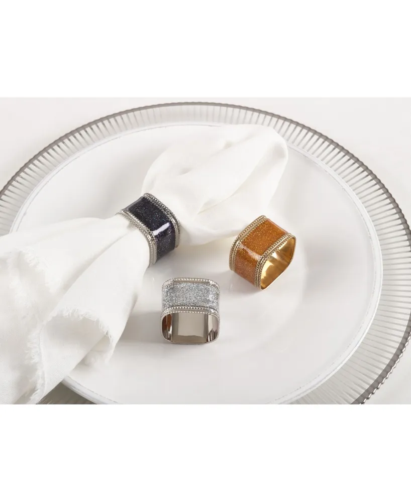 Saro Lifestyle Sparkling Square Design Napkin Ring Set of 4