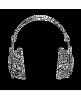 La Pop Art Men's Word Long Sleeve T-Shirt- Headphones - 63 Genres of Music