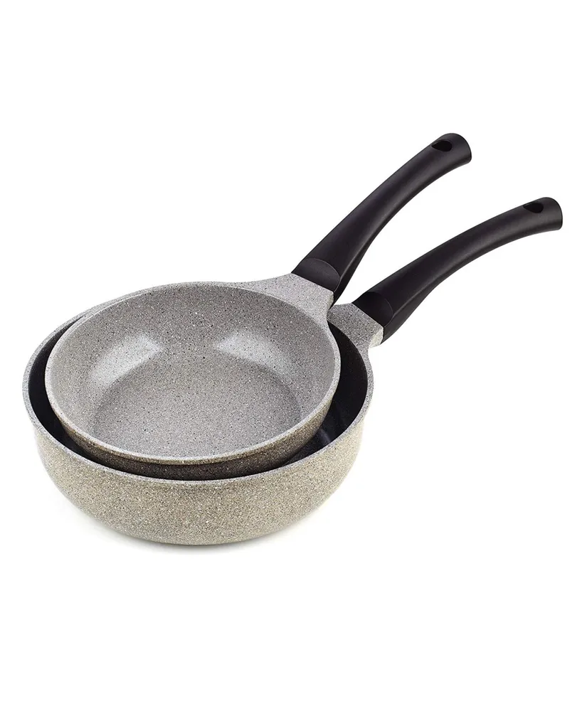 Cook N Home Nonstick Saute Skillet Pans 8 inch + 9.5 inch 2pc Set, Ceramic Marble Coating Deep Frying Pan Wok Stir-Fry Saute Pan, Earth