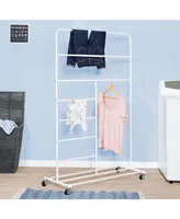 Honey Can Do Rolling Multi-Section T-Bar Clothes Drying Rack