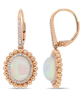 Oval-Cut Blue-Hued Opal (5-1/2 ct. t.w.) and Diamond (1/4 ct. t.w.) Halo Earrings in 14k Rose Gold