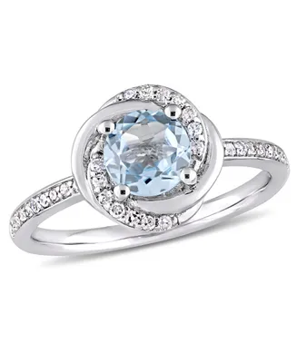 Blue Topaz (1 ct. t.w.) and Diamond (1/6 Swirl Ring 10k White Gold