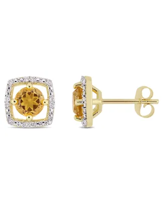 Citrine (7/8 ct. t.w.) and Diamond Accent Halo Square Stud Earrings in 10k Yellow Gold