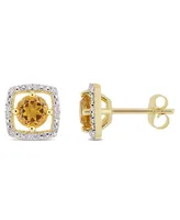 Citrine (7/8 ct. t.w.) and Diamond Accent Halo Square Stud Earrings in 10k Yellow Gold