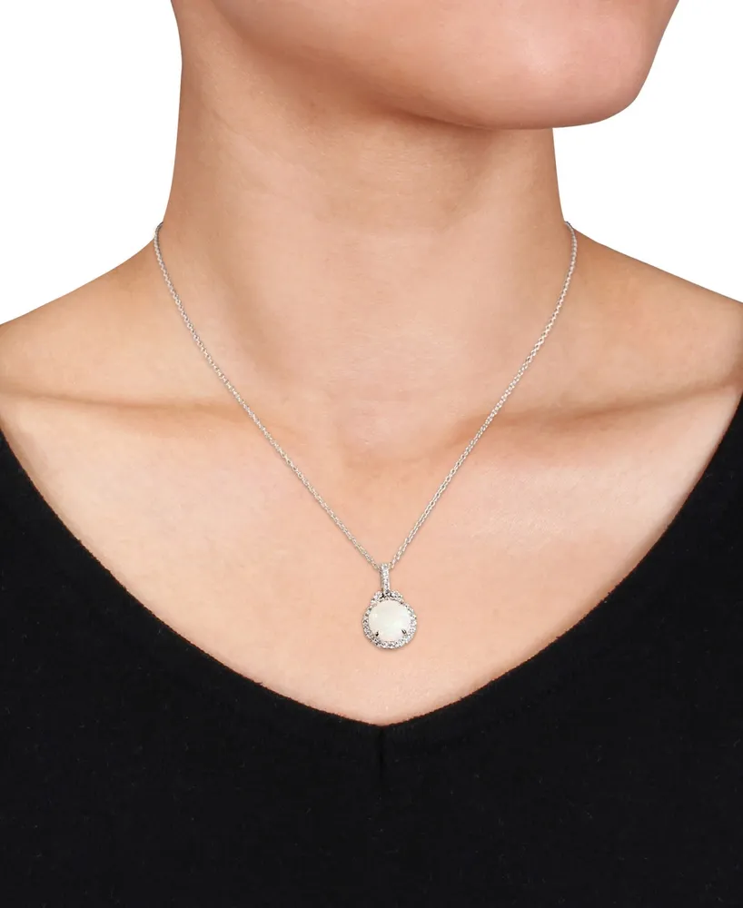 Opal (1-3/4 ct. t.w.) and White Topaz (2/5 ct. t.w.) Halo Charm 18" Necklace in Sterling Silver