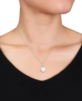 Opal (1-3/4 ct. t.w.) and White Topaz (2/5 ct. t.w.) Halo Charm 18" Necklace in Sterling Silver