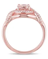 Morganite and Diamond (1/5 ct. t.w.) Halo Crossover Ring 18k Rose Gold Over Silver