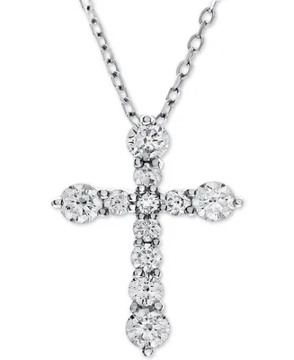Diamond Cross Adjustable Pendant Necklace (1 ct. t.w.) in 14k White Gold